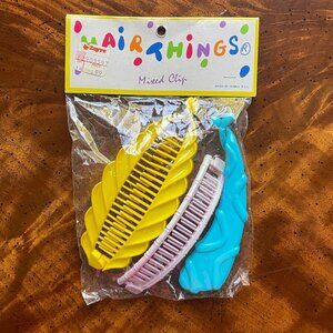 3 Vintage 80s 90s Banana Hair Clips Plastic Yellow Pink Blue New in Package Lot